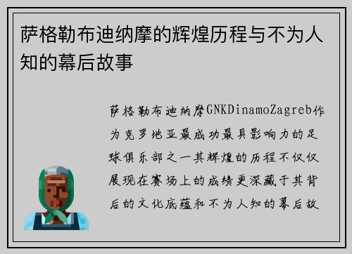 萨格勒布迪纳摩的辉煌历程与不为人知的幕后故事